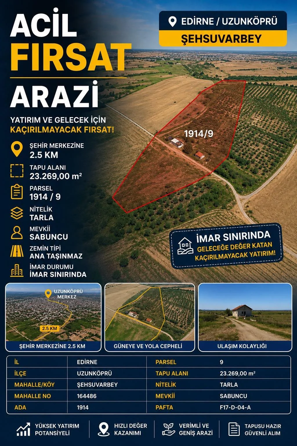 EDİRNE UZUNKÖPRÜ İMAR YAKINI FIRSAT ÇİFTLİK ARAZİSİ